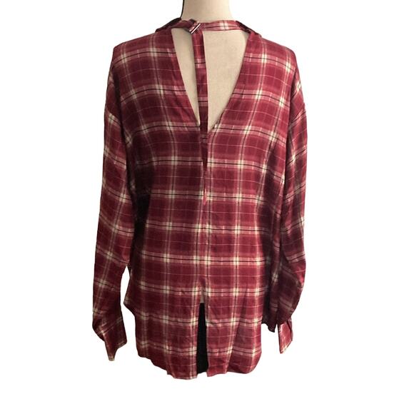 Amazon women long sleeve button down plaid shirt cut out back plus size curvy 1X - Picture 8 of 12